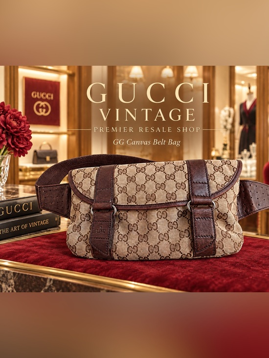 Gucci Handbags - Gucci Vintage GG Canvas Belt Bag Waist Bag 145851 205027 Brown Leather Italy